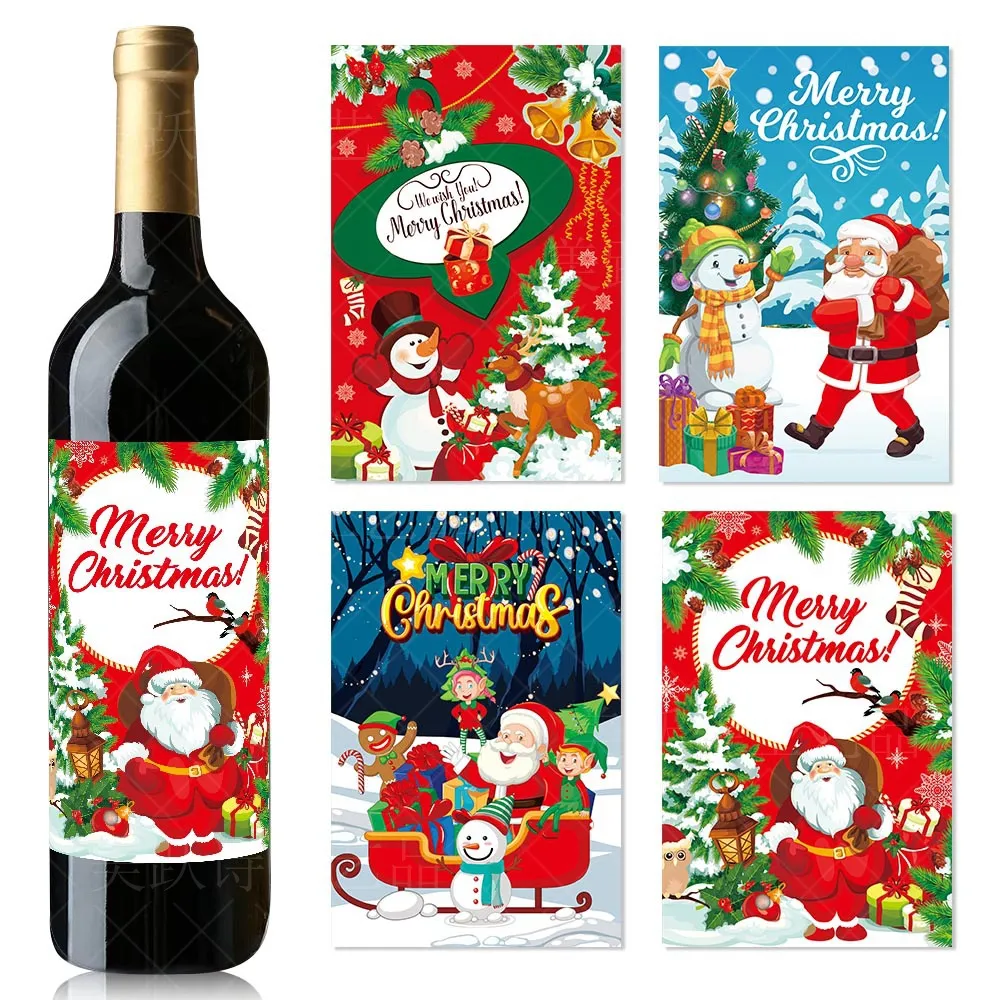 Festive Christmas Wine Bottle Decorative Sticker for Party Supplies
