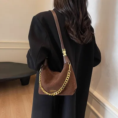 Women Fashion Solid Color Suede Square Crossbody Bag