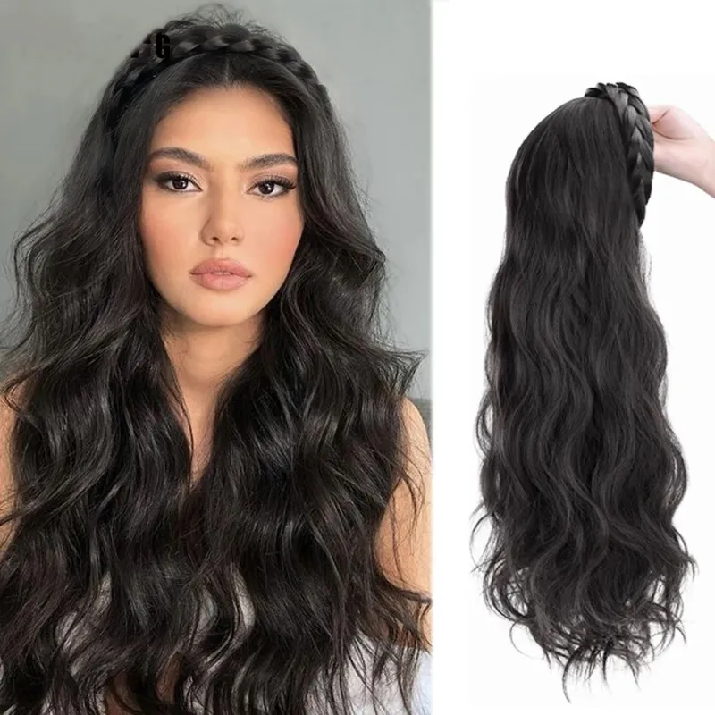 Women Fashion Fishbone Braid Headband Half-Head Wig