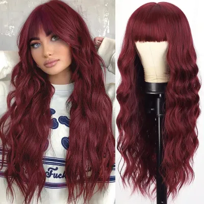 Women Fashion Air Bangs Long Curly Natural Wig Headgear
