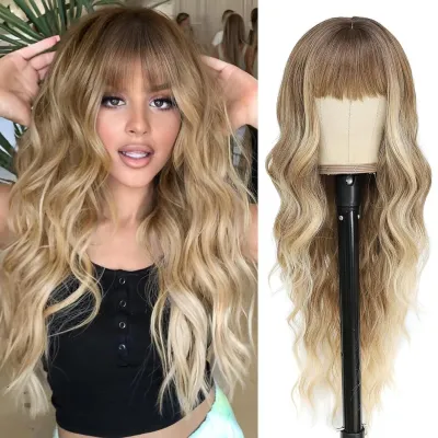 Women Fashion Air Bangs Long Curly Natural Wig Headgear