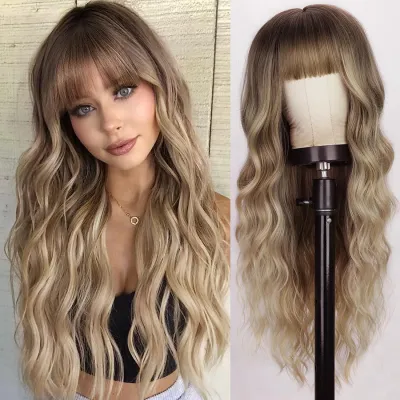 Women Fashion Air Bangs Long Curly Natural Wig Headgear