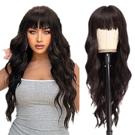 Women Fashion Air Bangs Long Curly Natural Wig Headgear