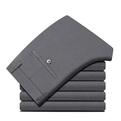 Men Casual Business Basic Solid Color Plus Size Stretch Straight Pants