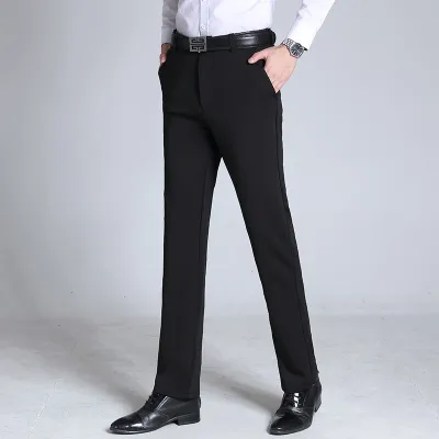 Men Casual Business Basic Solid Color Plus Size Stretch Straight Pants