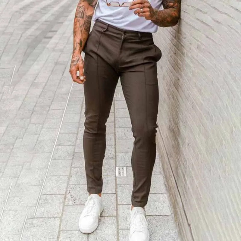 Men Fashion Casual Basic Solid Color Jogger Pants with Zipper Trim