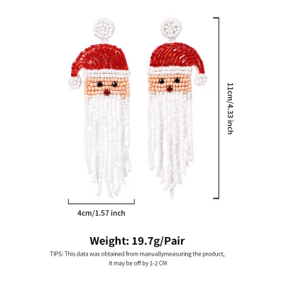 Women Cartoon Handmade Beaded Christmas Tree Santa Claus Rice Bead Earrings