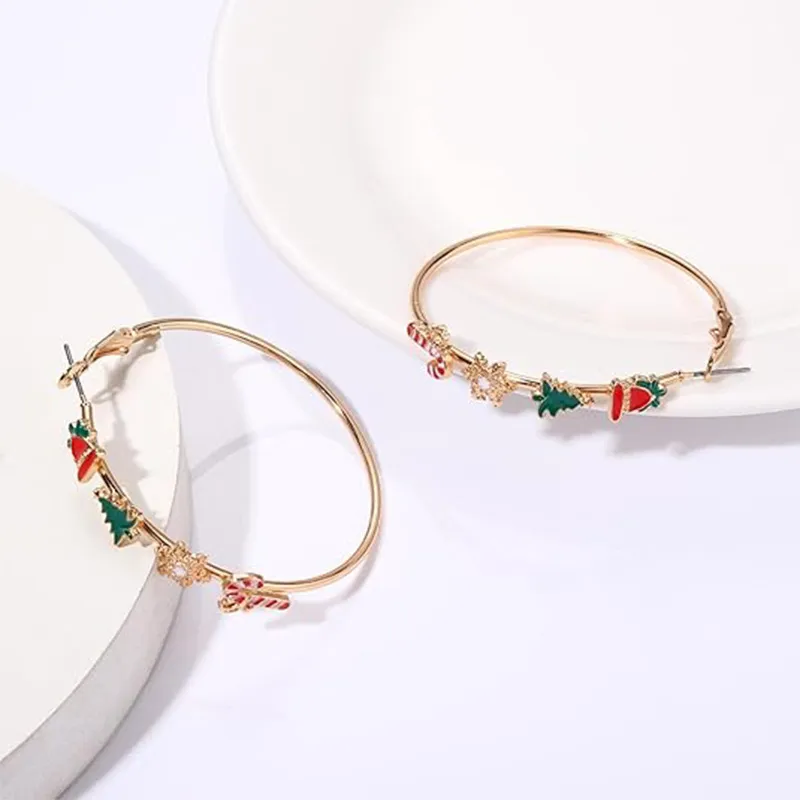 Cartoon Cute Women Fashion Christmas Tree Snowflake Circle Earrings