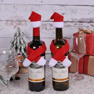 Christmas Creative Non-Woven Scarf Hat Wine Bottle Set Decoration