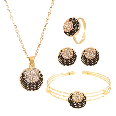 Women Fashion Exaggerated Heart Shaped Butterfly Floral Letters Earrings Ring Bracelet Necklace Jewelry Set
