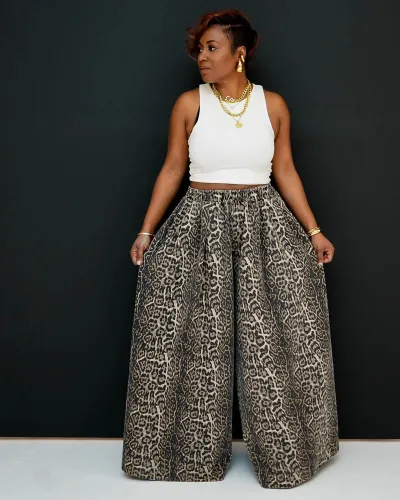 Women Casual Camouflage Leopard Printed Wide Leg Pants