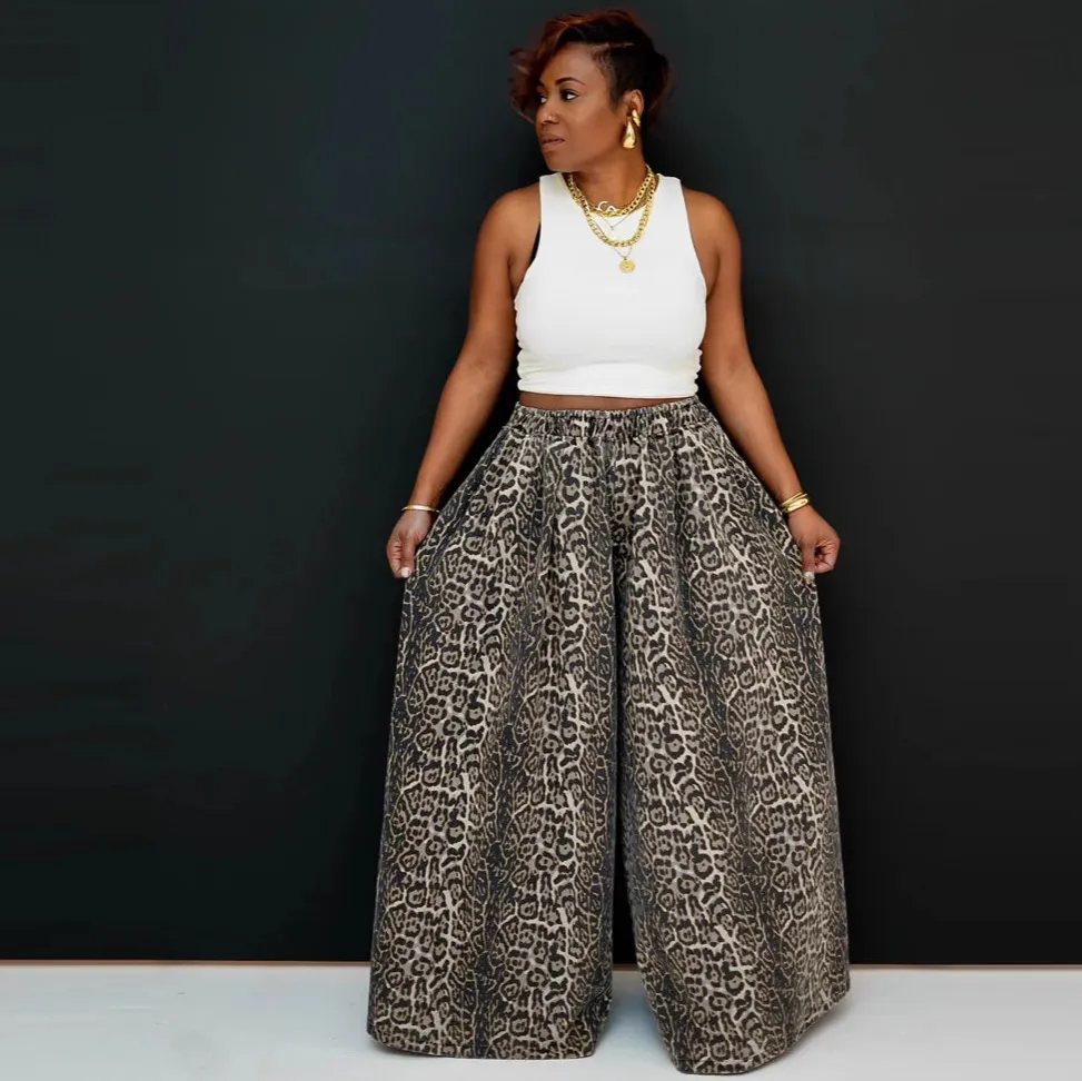 Women Casual Camouflage Leopard Printed Wide Leg Pants