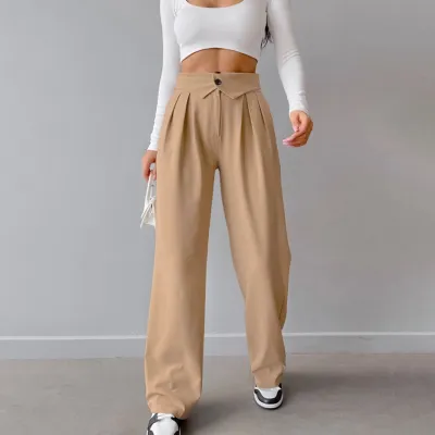 Women High Waist Straight Leg Casual Pants