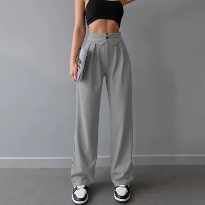 Women High Waist Straight Leg Casual Pants