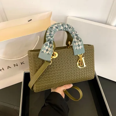 Fashion Creative Silk Scarf Square PU Handbag Daffy Bag Medium