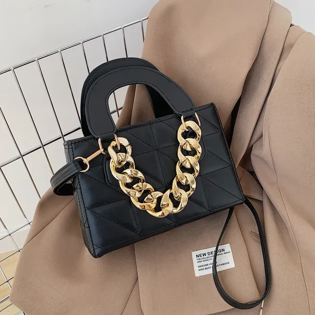 Fashion Solid Color Chain Square Handbag PU Small Square Bag