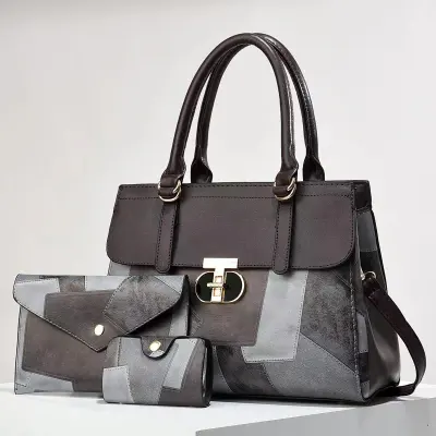 Women Fashion Contrast Color Stitching Large Capacity Handbag Sets