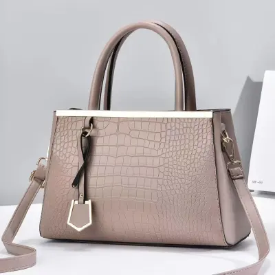 Simple Solid Color Crocodile Print Large Capacity PU Leather Handbags with Zipper