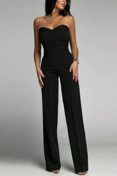 Spring And Summer Women Sexy Slim Straight Pants Solid Tube Top Office Chic Jumpsuits