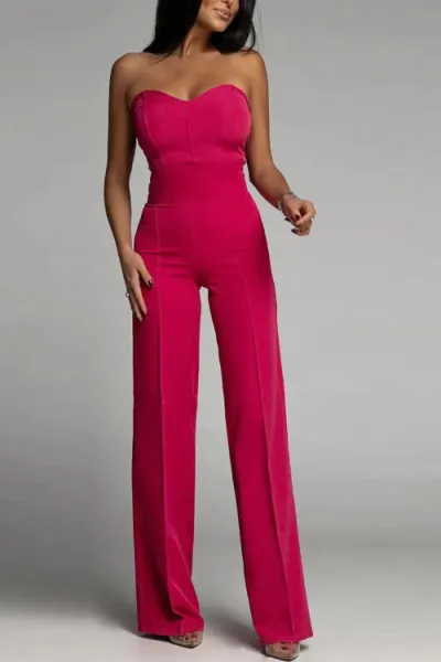 Spring And Summer Women Sexy Slim Straight Pants Solid Tube Top Office Chic Jumpsuits