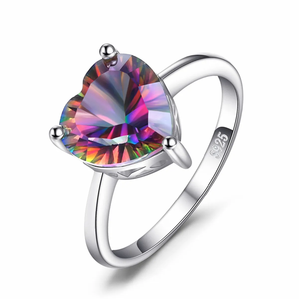 Women's Fashion Heart-Shaped Colorful Rhinestone Copper Ring