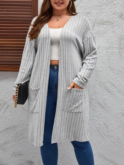 Women Casual Plus Size Long Sleeve Knitted Cardigan Jacket