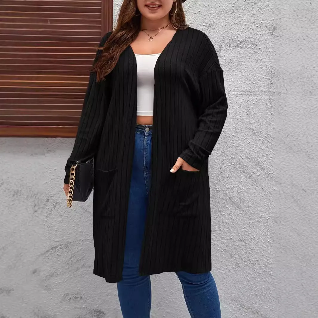 Women Casual Plus Size Long Sleeve Knitted Cardigan Jacket