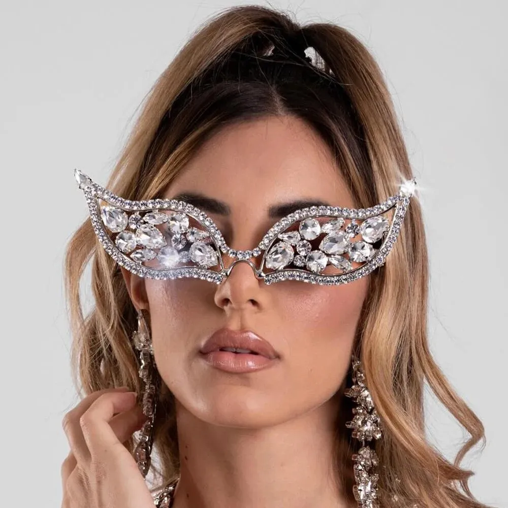 Women Fashion Geometric Metal Rhinestone Irregular Alien Glasses Frame