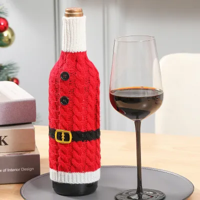 Creative Stripe Knitted Red Wine Bottle Christmas Decoration