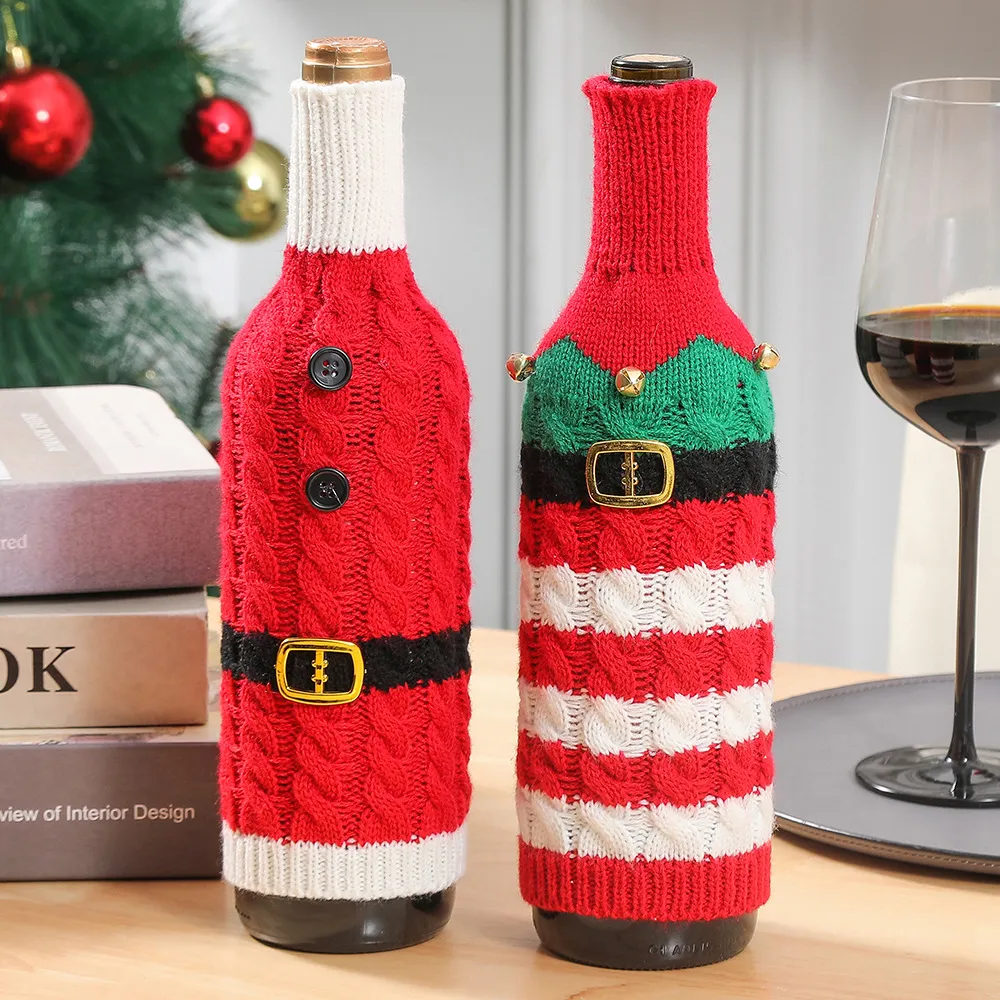 Creative Stripe Knitted Red Wine Bottle Christmas Decoration