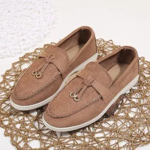 Women Vintage Solid Color Loafers Low Top Canvas Rubber Sole