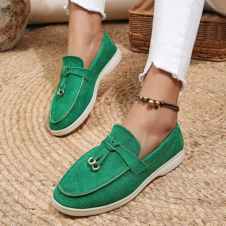 Women Vintage Solid Color Loafers Low Top Canvas Rubber Sole