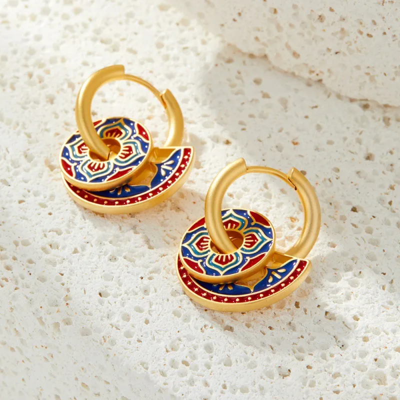 Women Fashion Vintage Enamel Oil Drop Painted Earrings
