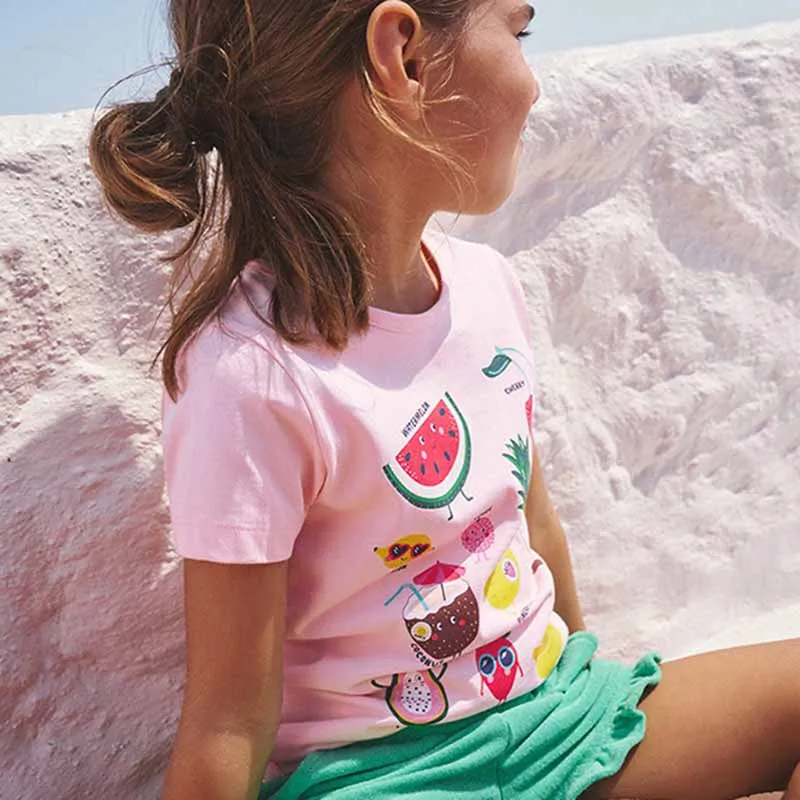 Kids Toddler Girls Casual Cute Fruit Print Short Sleeve Round Neck Cotton T-Shirt