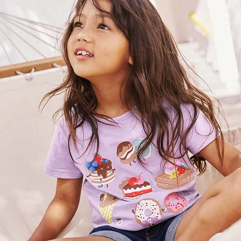Kids Toddler Girls Casual Cute Cake Print Short Sleeve Crewneck Cotton T-Shirt