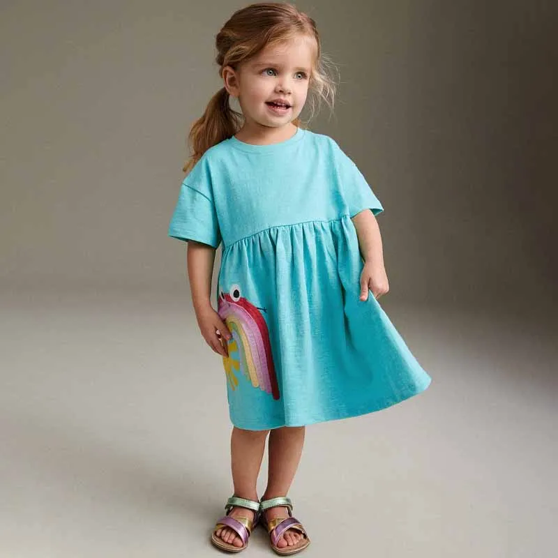 Kids Girls(3-14T) Toddler Casual Cute Rainbow Stripe Short Sleeve Dress