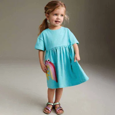Kids Girls(3-14T) Toddler Casual Cute Rainbow Stripe Short Sleeve Dress