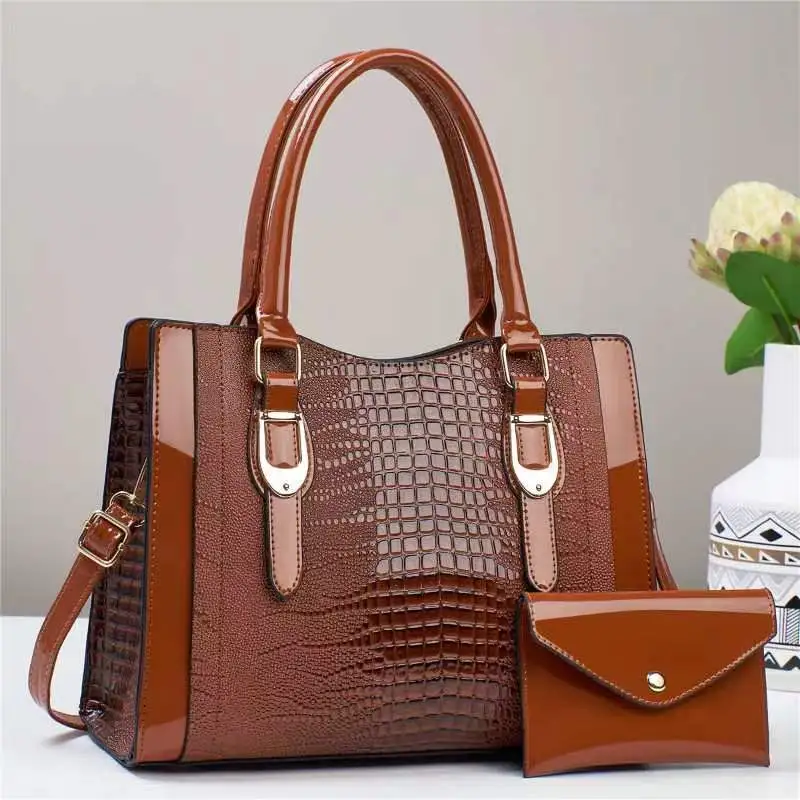 Women Vintage Crocodile PU Bucket Bag Handbag Sets Medium Urban Simplicity