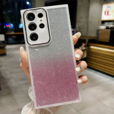 Samsung S25 Gradient Glitter Photo Frame Mirror Soft TPU Phone Case