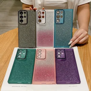Samsung S25 Gradient Glitter Photo Frame Mirror Soft TPU Phone Case