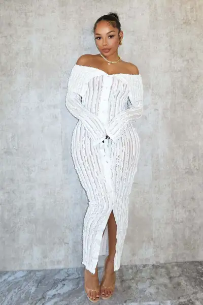 Women Sexy Off-Shoulder Lapel Tight Long Sleeve Slit Dress
