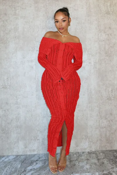 Women Sexy Off-Shoulder Lapel Tight Long Sleeve Slit Dress