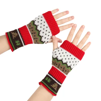 Autumn Winter Christmas Tree Half Finger Gloves Acrylic