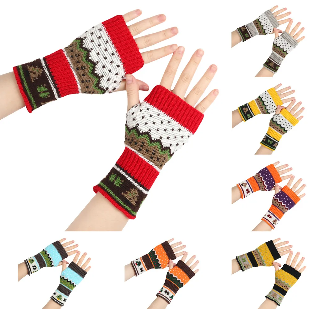 Autumn Winter Christmas Tree Half Finger Gloves Acrylic