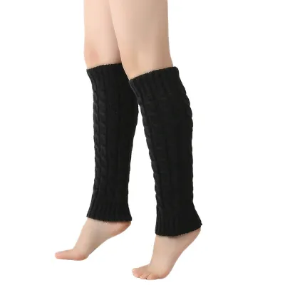 Calentadores de pierna de punto trenzado para otoño e invierno, unisex, color sólido, casual