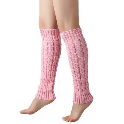 Calentadores de pierna de punto trenzado para otoño e invierno, unisex, color sólido, casual
