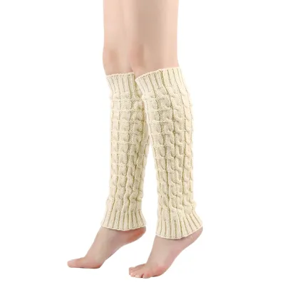 Calentadores de pierna de punto trenzado para otoño e invierno, unisex, color sólido, casual
