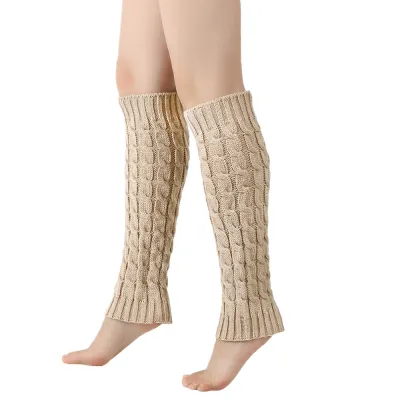 Calentadores de pierna de punto trenzado para otoño e invierno, unisex, color sólido, casual
