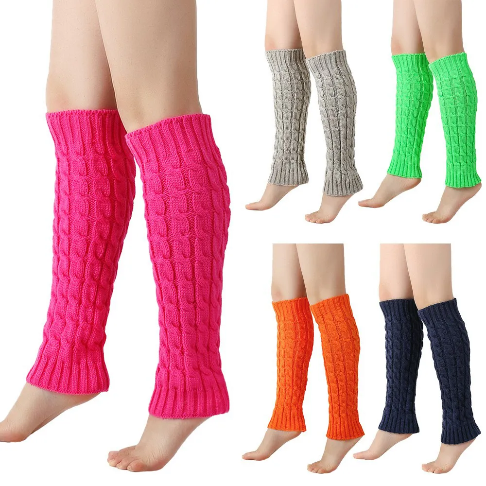 Calentadores de pierna de punto trenzado para otoño e invierno, unisex, color sólido, casual