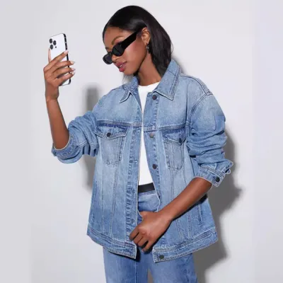 Lt.Blue Washed Denim Coat Women Casual Loose Street Hipster Jacket